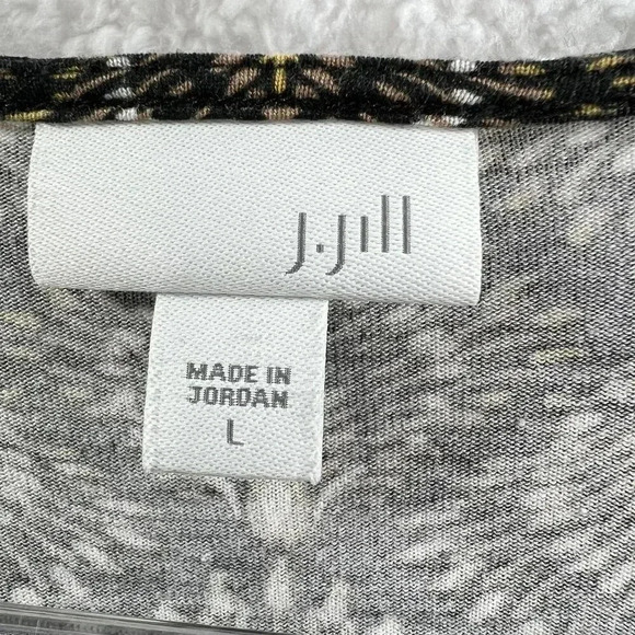 J Jill Womens L 3/4 Sleeve Tunic Top Geometric Peacock Print Henley Style Tunic - Picture 6 of 14